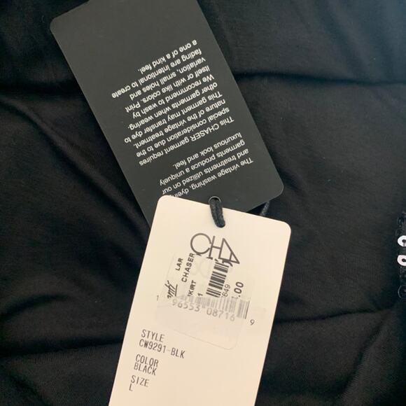 New Chaser sequin skirt midi stretch black side slit ruched Swiftie party goth - Picture 5 of 16